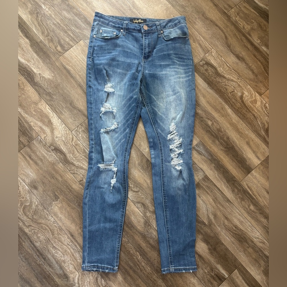 Indigo Rein Distressed Skinny Jeans in Blue